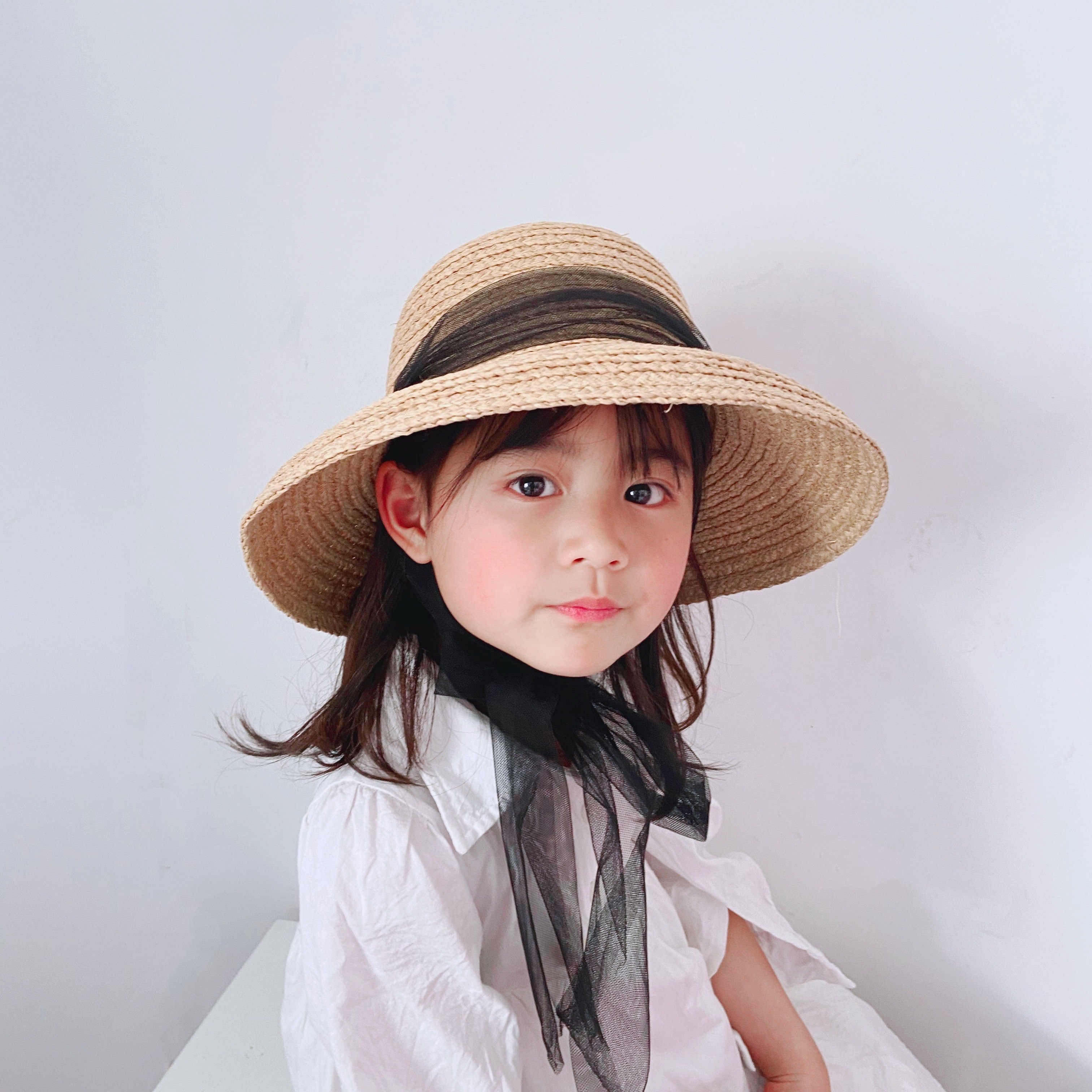 儿童草帽夏薄款渔夫帽女孩遮阳太阳帽潮中小学生沙滩帽大帽檐盆帽