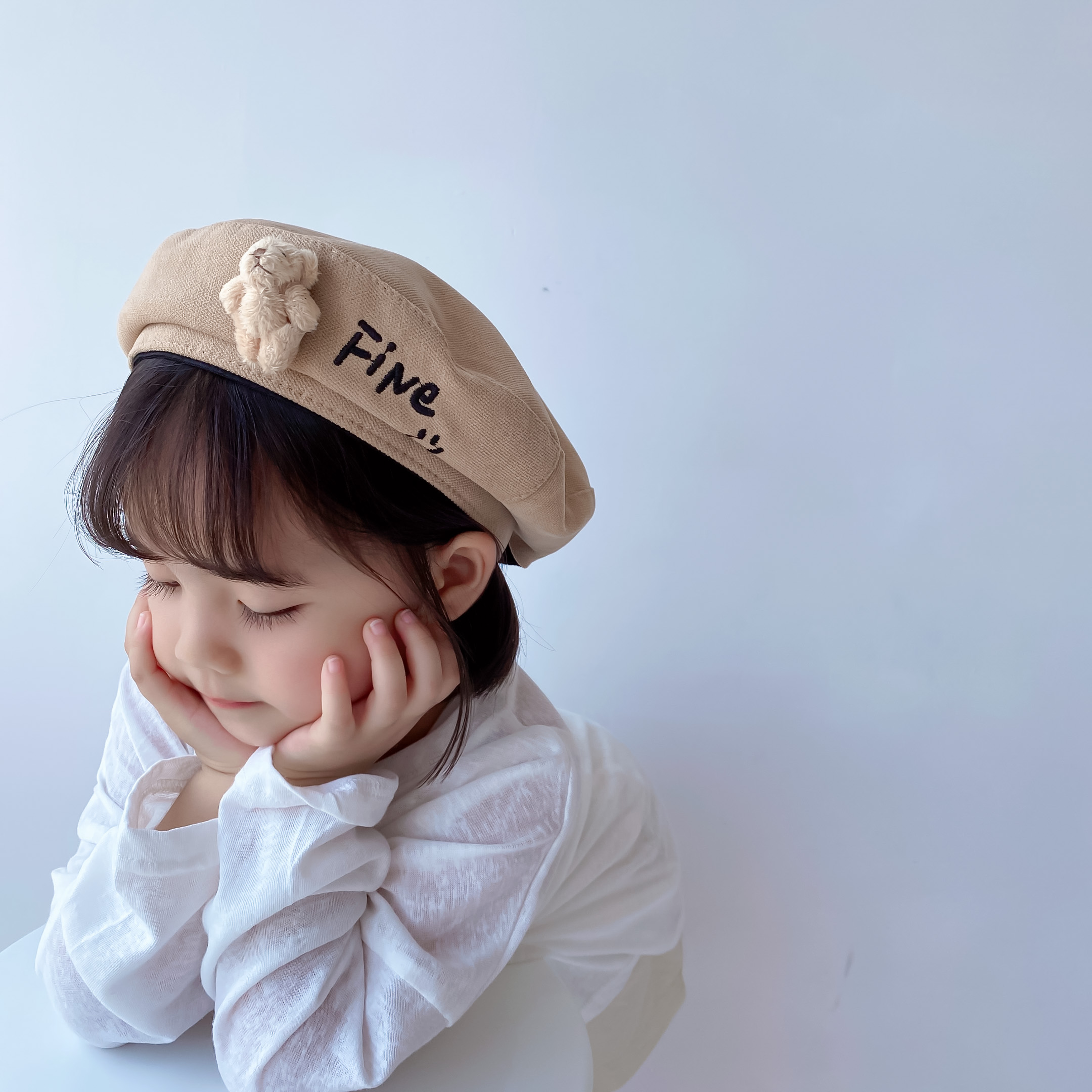 贝雷帽儿童秋季卡通小熊帽子可爱小宝宝全棉蓓蕾帽男女童南瓜帽潮