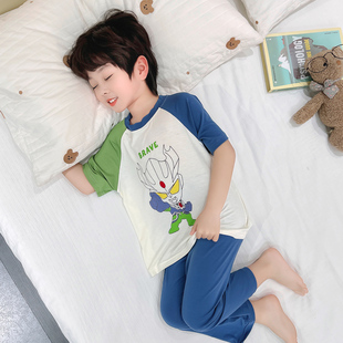 儿童睡衣男孩夏季莫代尔薄款短袖棉绸卡通男童中小童家居服套装
