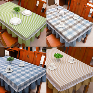 桌布布艺棉麻田园风加厚绿色格子餐桌茶几幼儿园桌套桌罩可定制