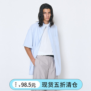 韩国正品 PARTIMENTO 夏季新款男女铅笔条纹A型线条宽松短袖衬衫