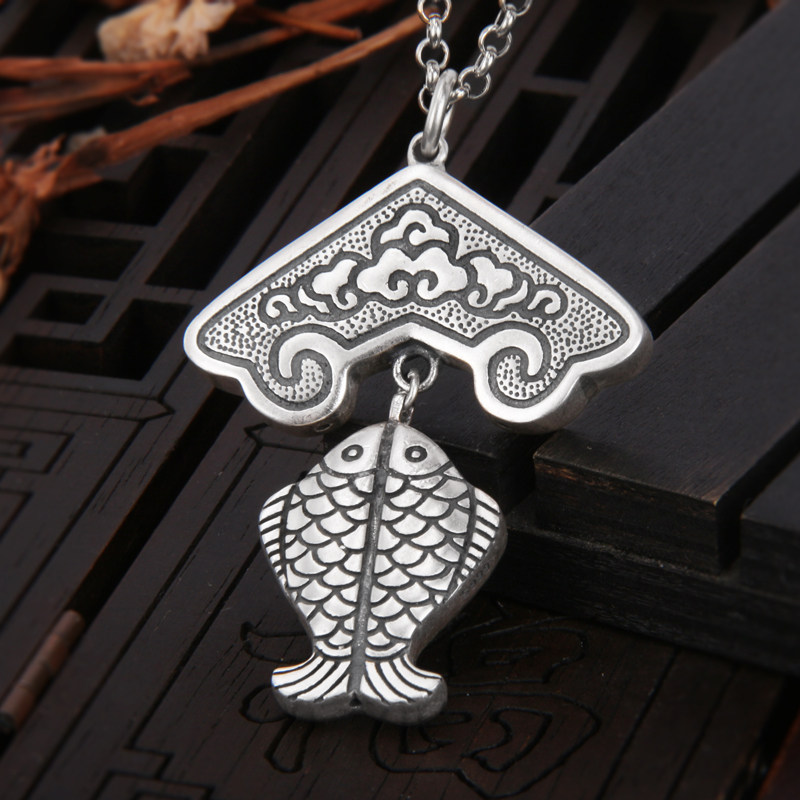 (今日5折)鱼生相守s999纯银双鱼吊坠复古个性项链男士