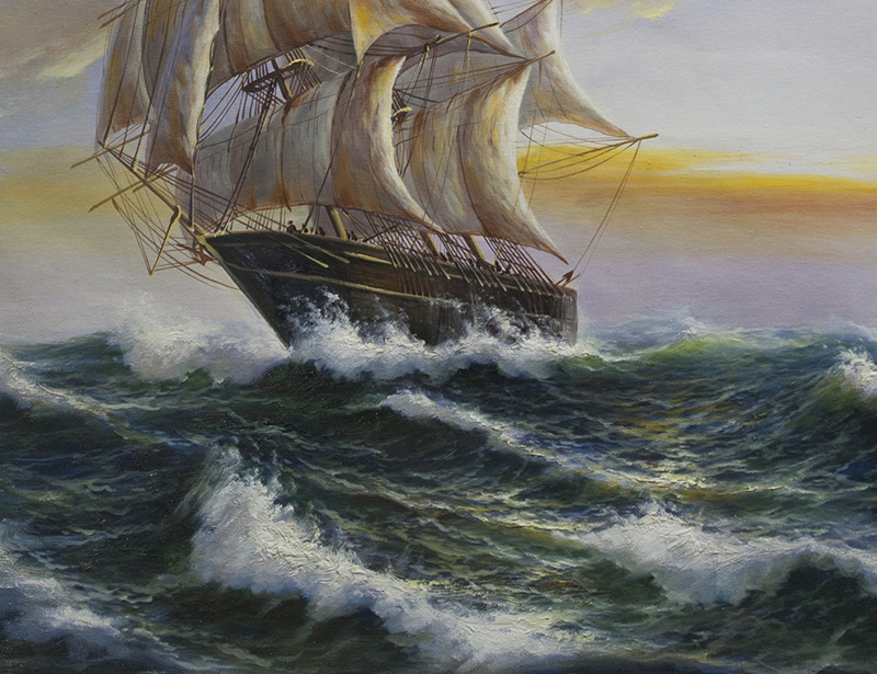 游春风《扬帆起航》写实精品油画