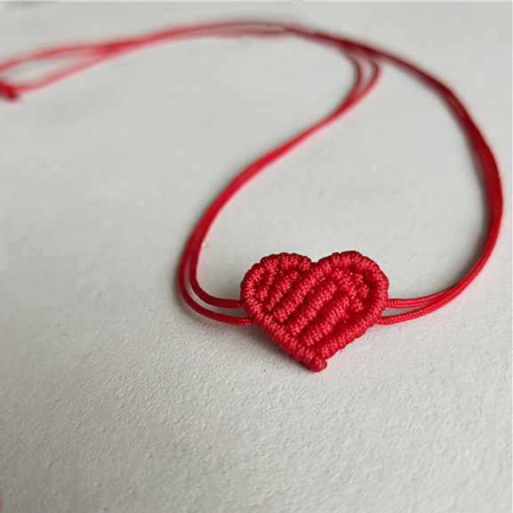 包邮 手工编织红绳小红心短款项链黑色颈链心形锁骨链情侣闺蜜爱心