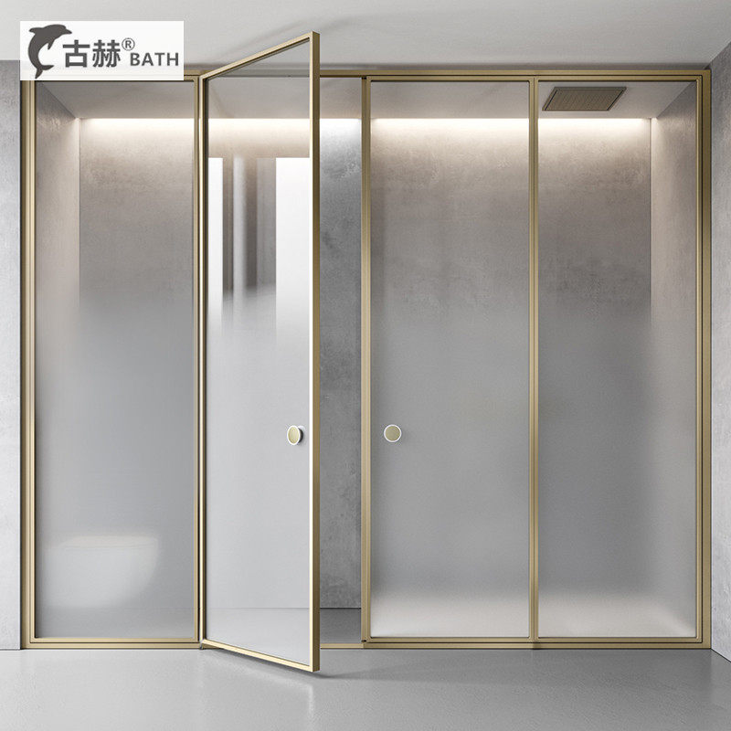 一字形金色推拉门平开门隔断定制玻璃门干湿分离卫生间浴室淋浴房