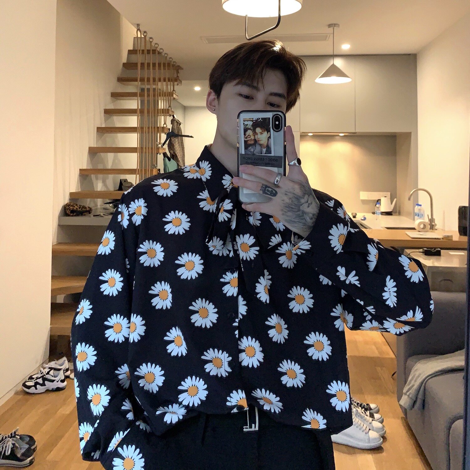 一折gd衣服_崔布局/gd回归菊花衬衣韩版抗皱长袖碎花