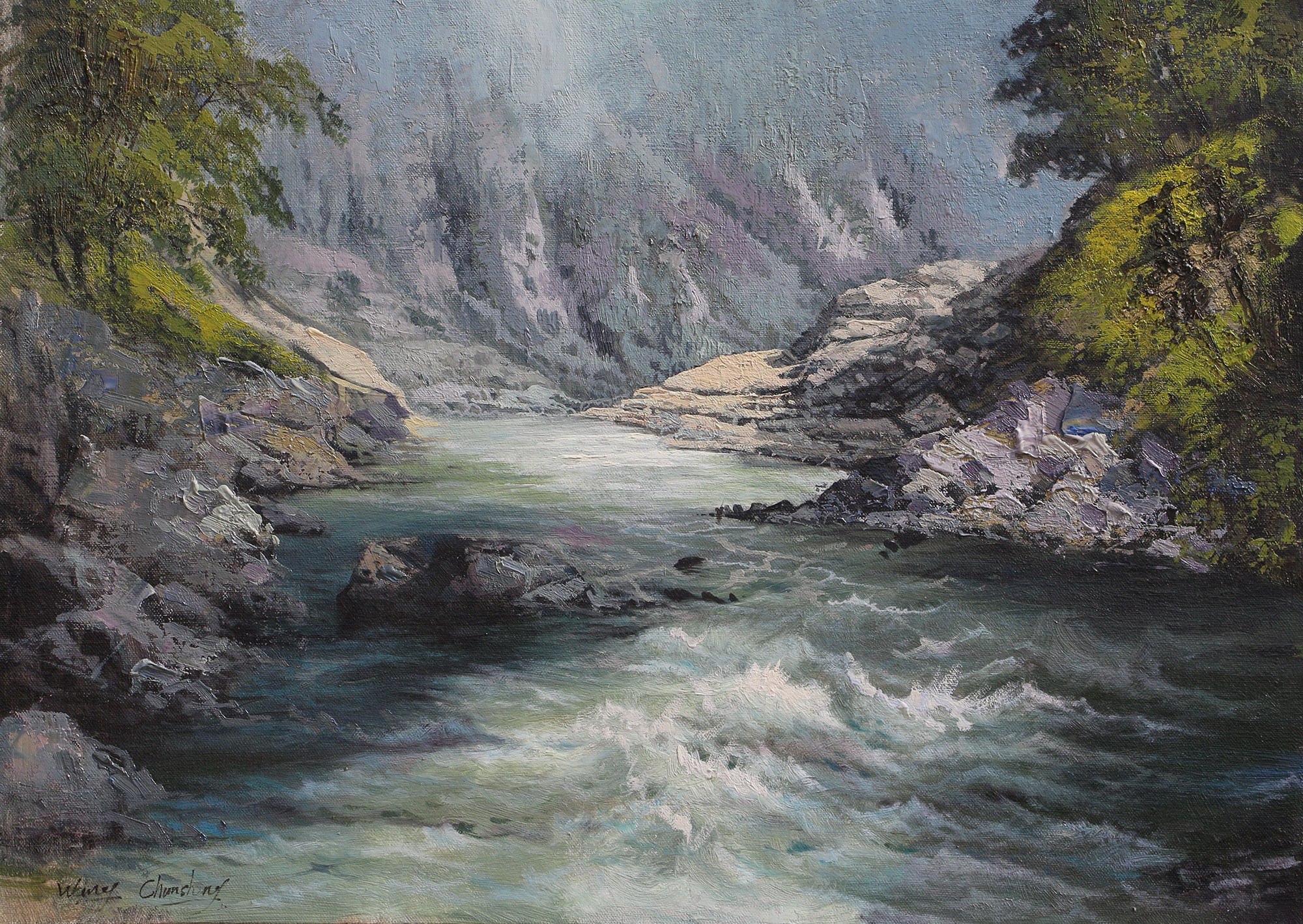 王春生《溪流》 布面油画