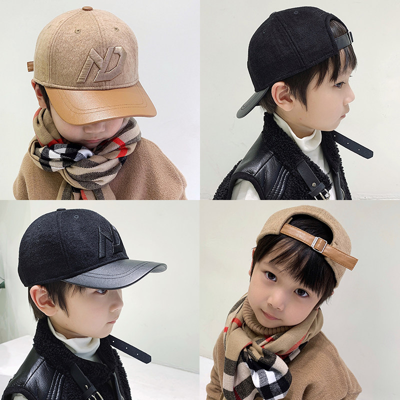 儿童帽子男潮秋冬中大童双面毛呢绒鸭舌帽男童保暖帽男孩子棒球帽