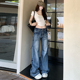 美式复古水洗阔腿微喇叭牛仔裤女2025春夏季新款低腰辣妹拖地裤子