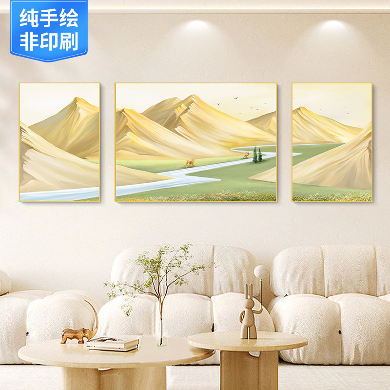 手绘肌理画油画日照金山客厅装饰画山水风景三联画沙发大芬村挂画