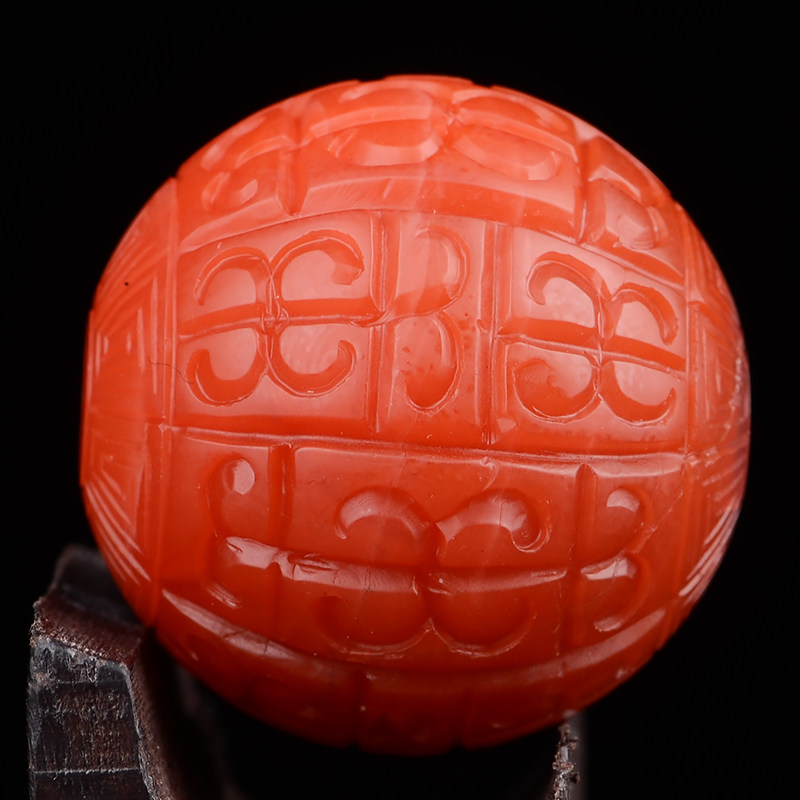 【即刻拍】24.95g 27mm 巧雕南红玛瑙《回纹珠》配饰