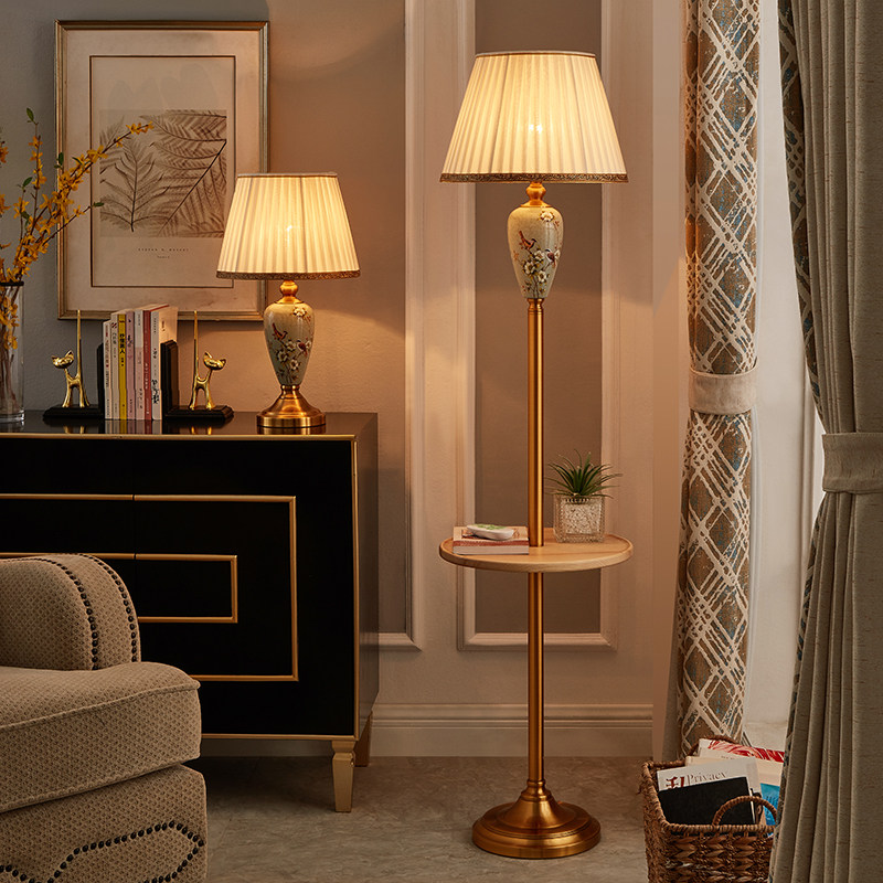 沙发边落地灯客厅卧室立灯美式简约书房创意床头茶几陶瓷落地台灯