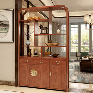 洒柜 靠墙酒柜 餐厅新中式客厅玄关隔断屏风间厅柜进门装饰实木框