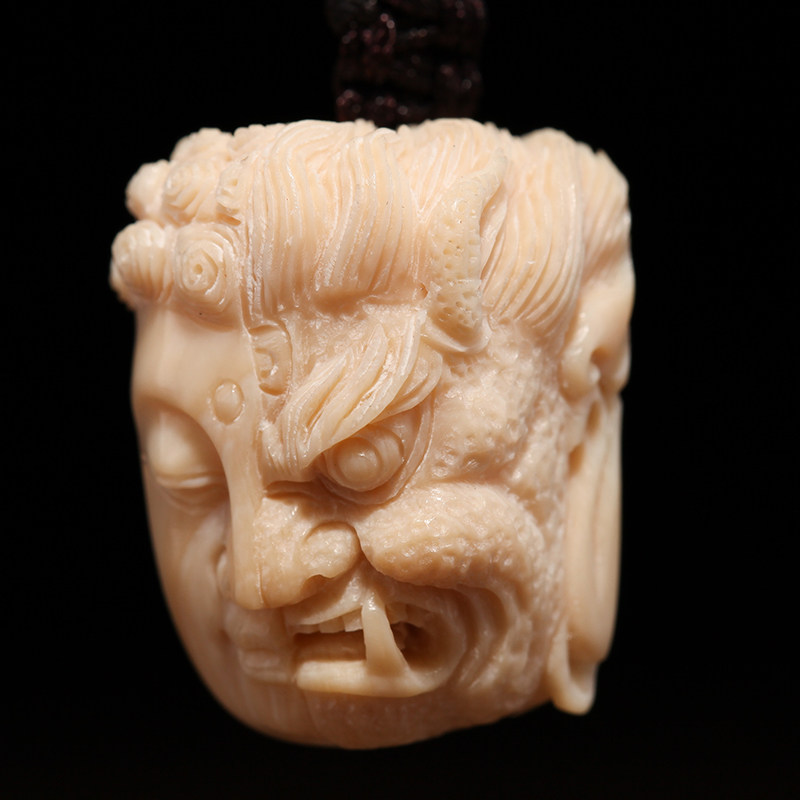 【佛魔一念】西伯利亚猛犸牙精雕佛头魔面挂件