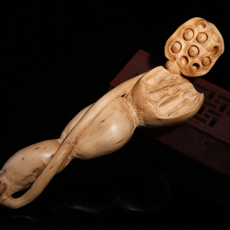 【双十二】【连生贵子】天然湖北黄杨木精雕莲藕莲籽莲蓬摆件吉祥