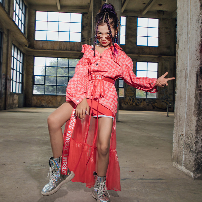 女童走秀霸气服装女孩模特t台演出潮服儿童爵士舞套装少儿街舞酷