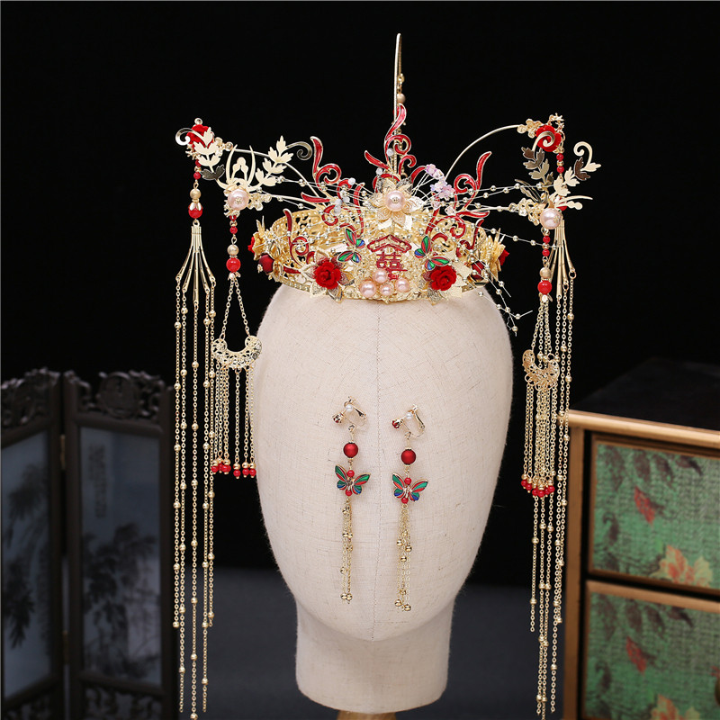 新娘秀禾服头饰2020新款秀和服大气中式秀禾凤冠古代皇后结婚发饰