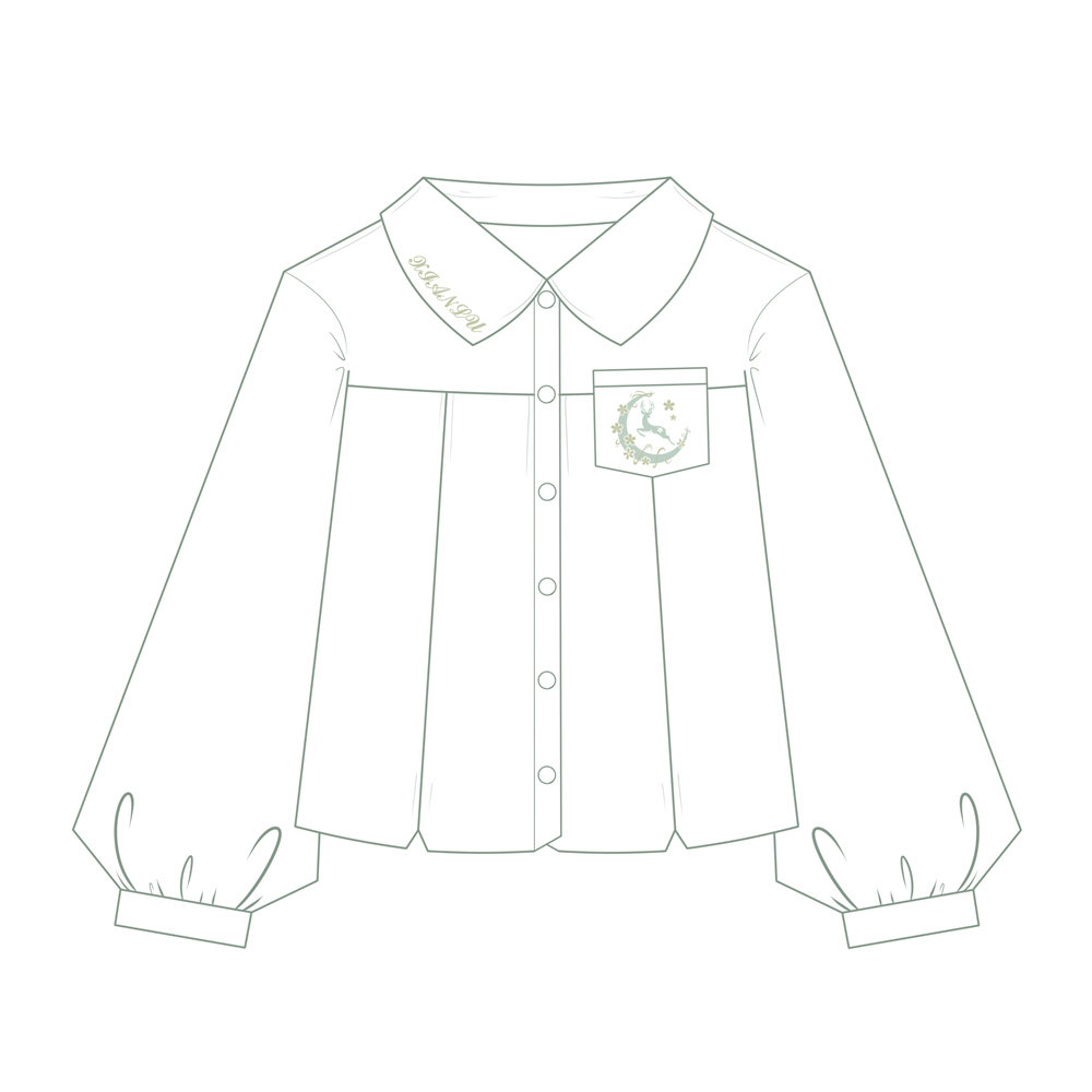 (仙鹿)东临社原创jk白衬衫短袖夏季女上衣日系学院风刺绣方领现货