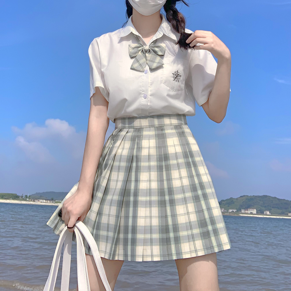 东临社原创(三月)jk制服裙日系半身裙百褶裙学生格裙子JK格裙绿色