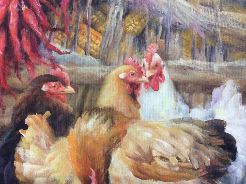 尹和平《金鸡聚财》布面油画著名画家中国鸡王