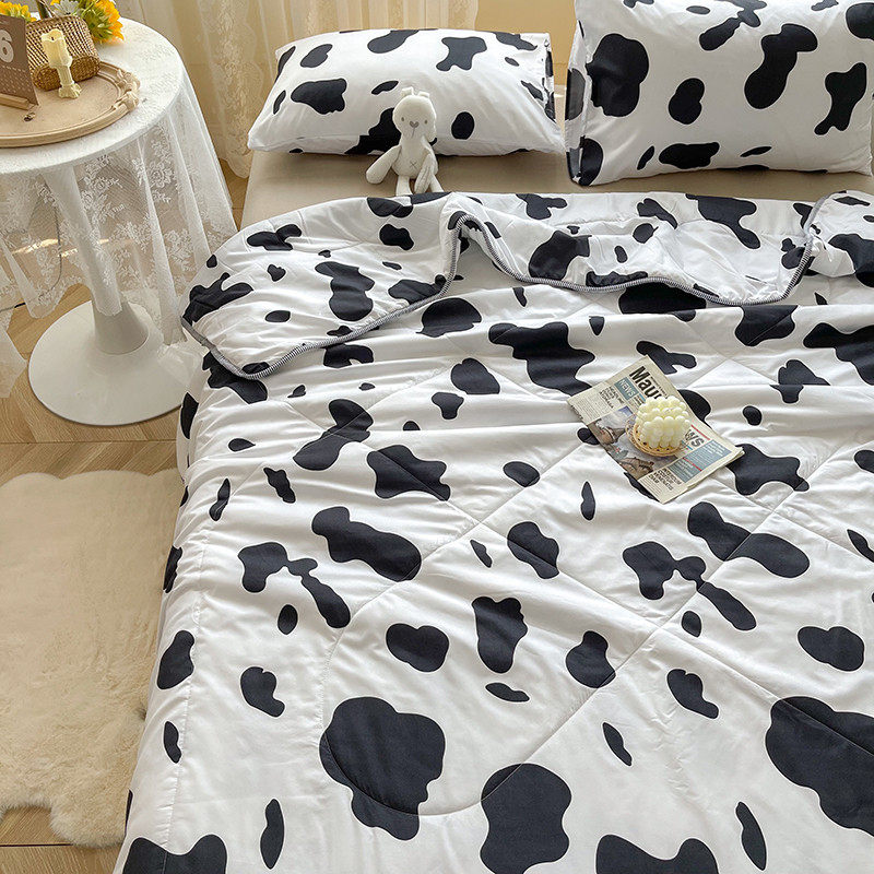 奶牛纹空调夏凉被水洗薄被子单人学生宿舍双人ins简约北欧四件套