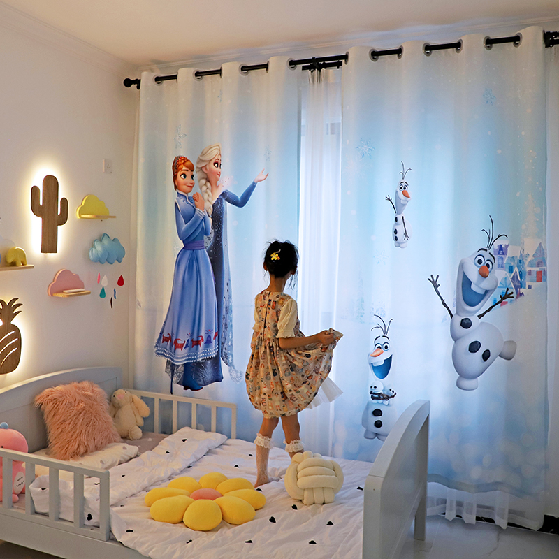 冰雪奇缘爱莎女孩卧室少女卡通动漫窗帘遮光公主儿童房飘窗免打孔