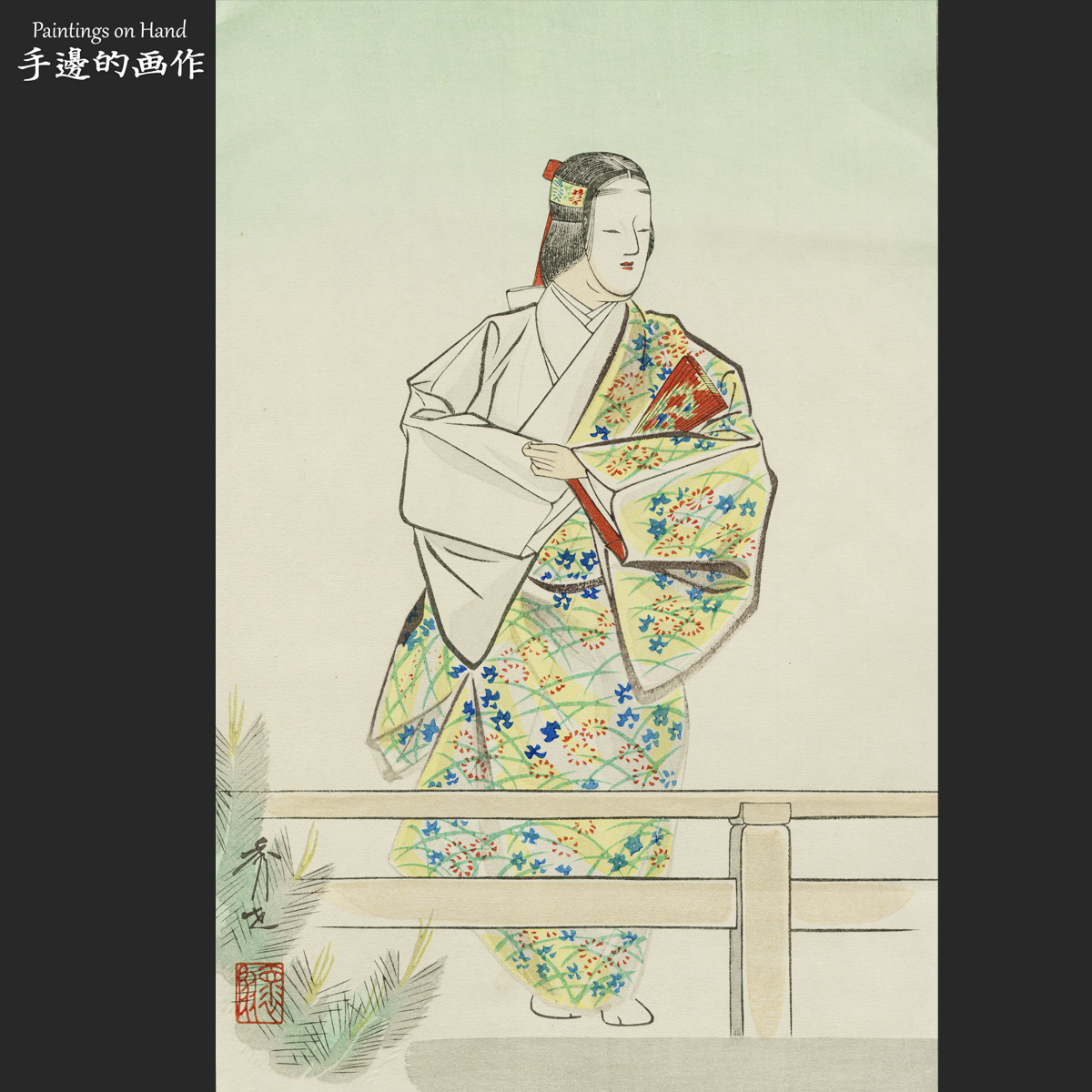 日本浮世绘早期原版木刻版画装饰画日式料理人物挂画/能絵/班女