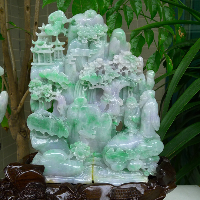 天然缅甸翡翠a货精雕山水摆件2.13kg