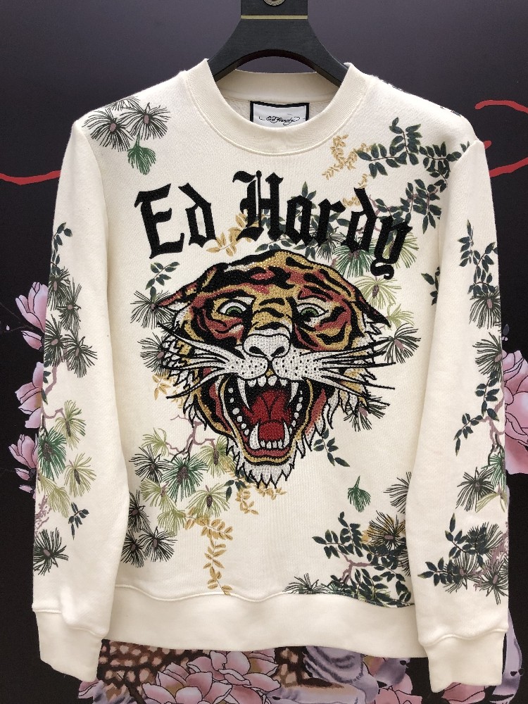 虎头卫衣一身_edhardy埃德哈迪2020新款印花烫钻虎头圆领卫衣男女情侣