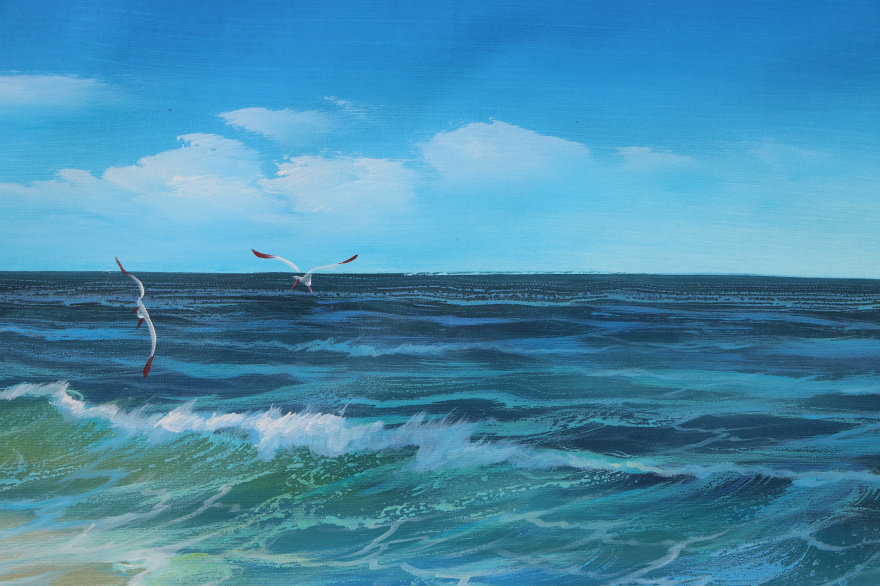 阮爱庆《沙滩海浪》40*160cm 布面油画