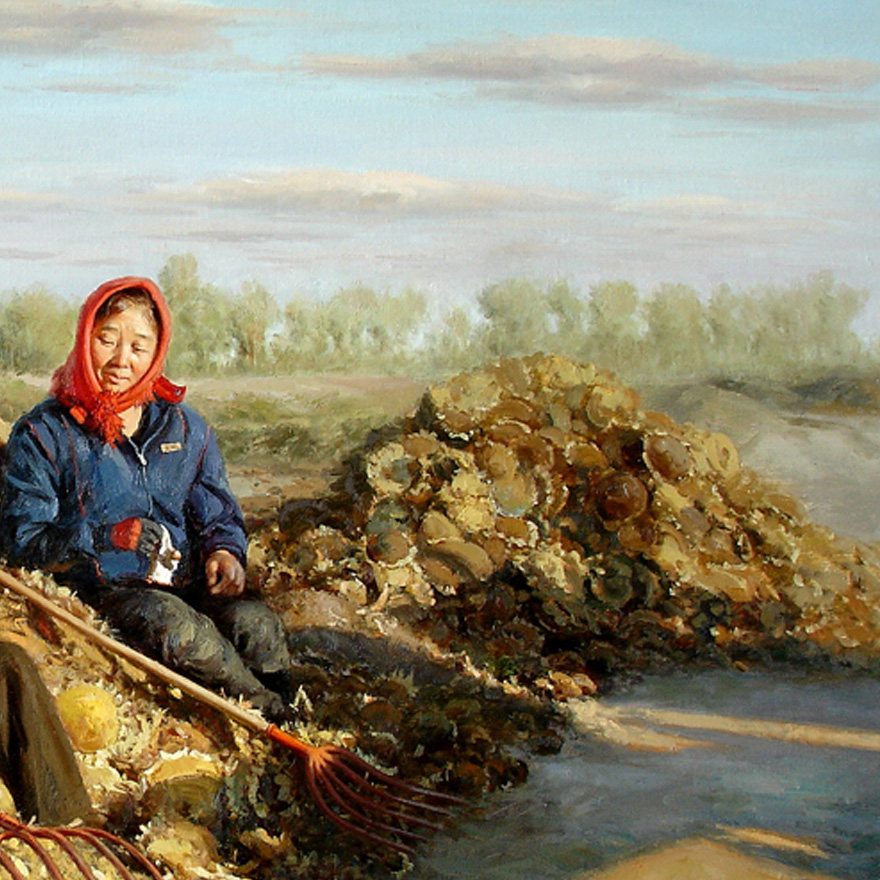 高飞《休息的农妇》布面油画