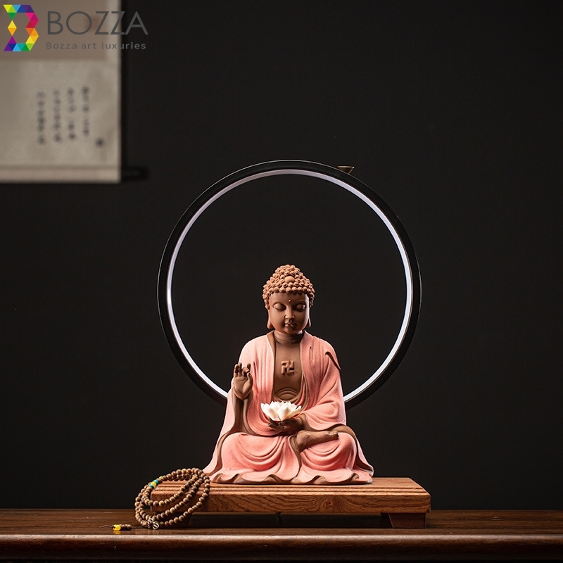 新中式陶瓷释迦牟尼佛祖灯圈摆件大日如来佛佛像家居镇宅