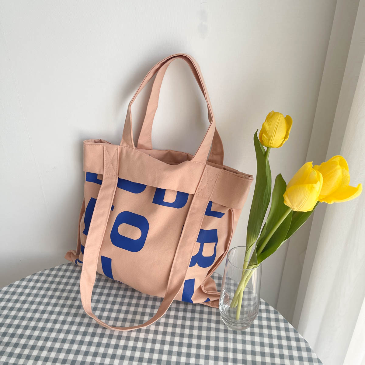 个子女生北欧英文字母布袋子 两用手拎手提帆布包女单肩天—女士包袋