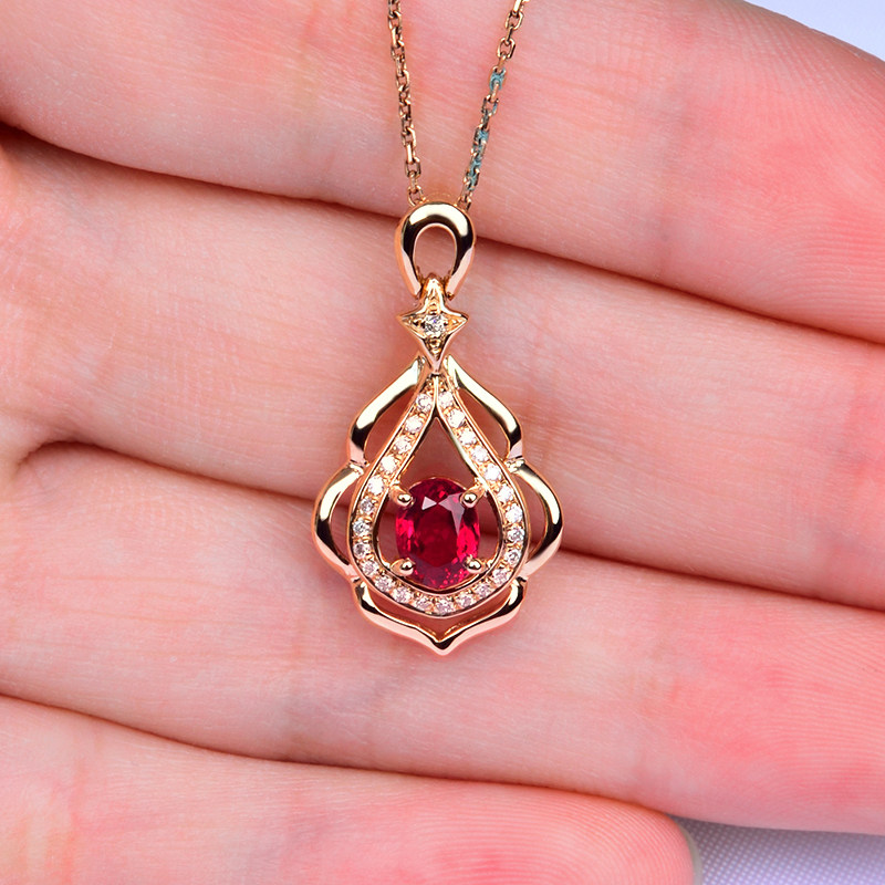 1.42g 18k金镶红宝石吊坠足反钻晶体干净 款式精致 35807