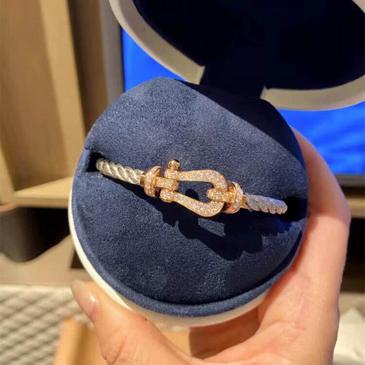 fred/弗雷德force10马蹄扣18k玫瑰金镶钻斐登手链 中大号情侣手镯