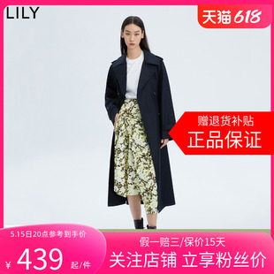 【商场同款】LILY2024春新款女装复古时尚纯色通勤双排扣风衣外套