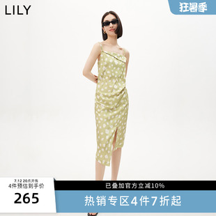 LILY2023夏新款女装浪漫艺术印花时尚优雅可调肩带修身吊带连衣裙