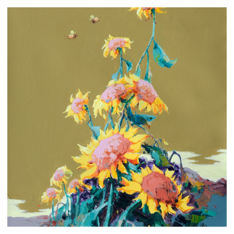 姚国庆《向日葵》 油画作品60x120cm