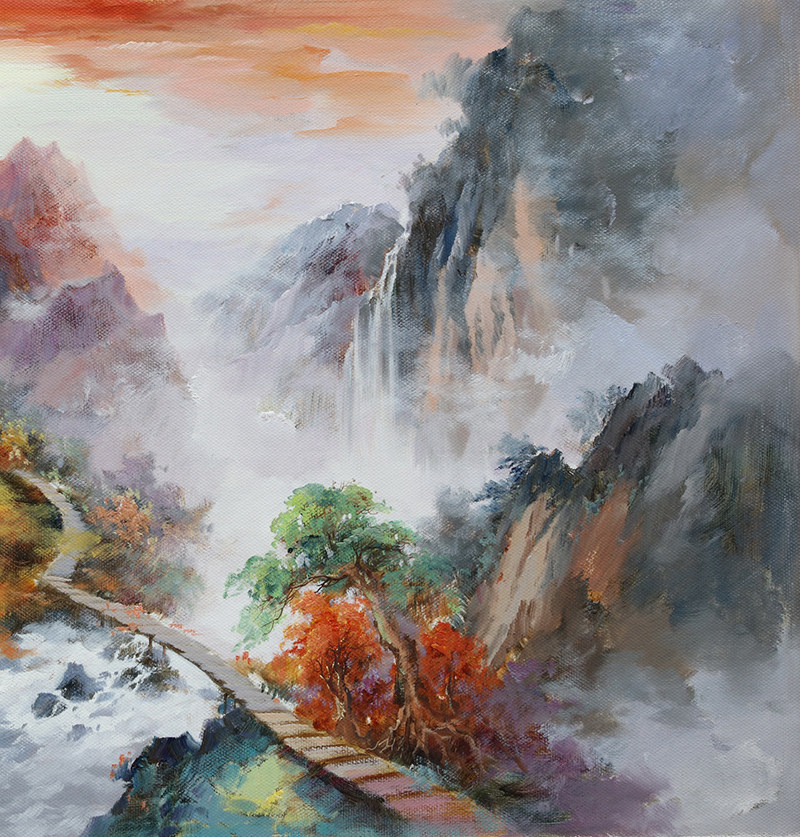 罗龙锦《江山秋色图》大幅油画作品70x180cm