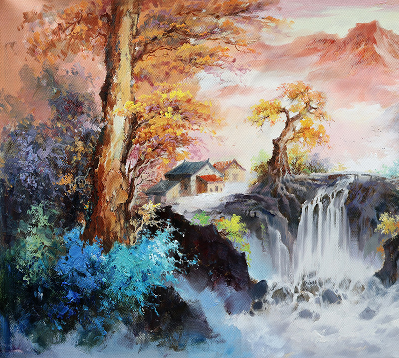 罗龙锦《江山秋色图》大幅油画作品70x180cm