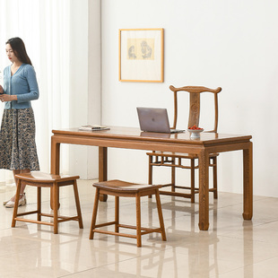 鸡翅木画案新中式书桌茶桌两用全实木书法桌办公桌红木写字台简约