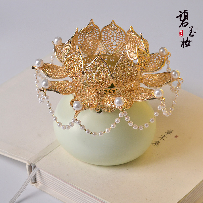 敦煌莲花冠套装古风饰品汉服配饰头饰百搭发冠簪子发饰宋制皇冠女