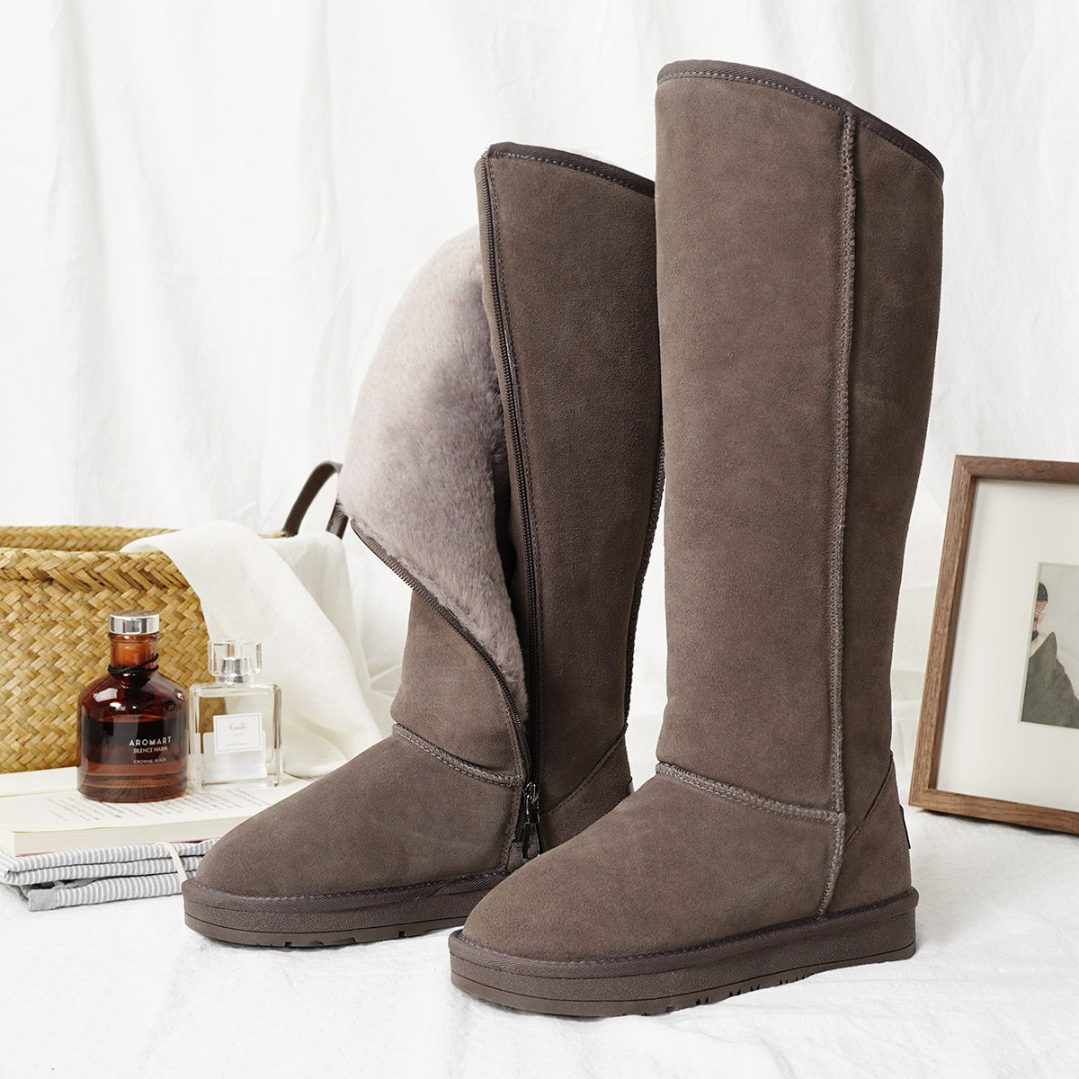 长筒带拉链雪地靴女防滑加绒加厚保暖高筒雪地鞋2021真皮雪地棉靴