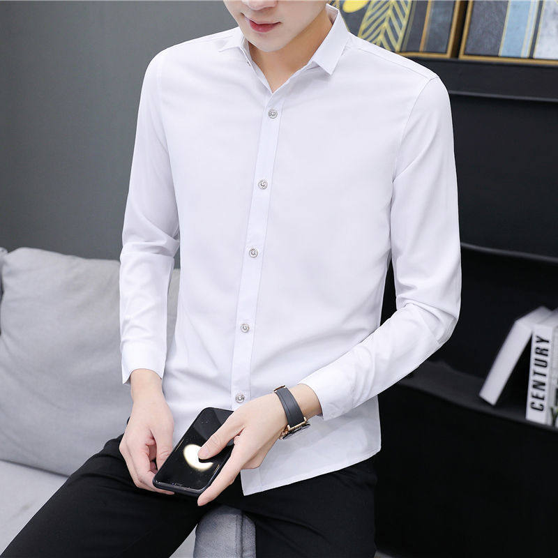 长袖衬衫男年轻人男衫衣寸衫衬褂青少年西装衬衣韩版薄款夏季长.