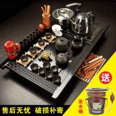 紫砂壶茶杯子宜兴功夫茶具套装陶瓷特价冰裂整套实木四合一带茶盘