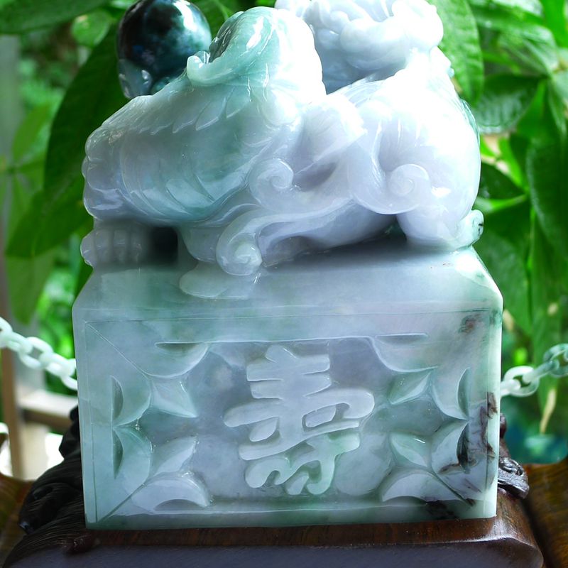 a货翡翠福寿玉玺印章摆件4.38k克