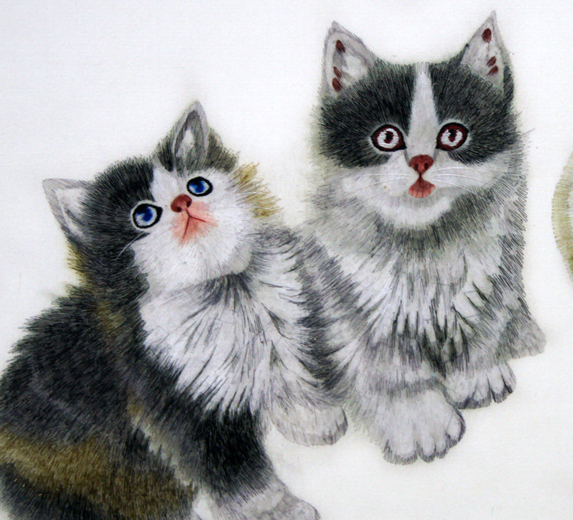 苏绣《三猫》刺绣