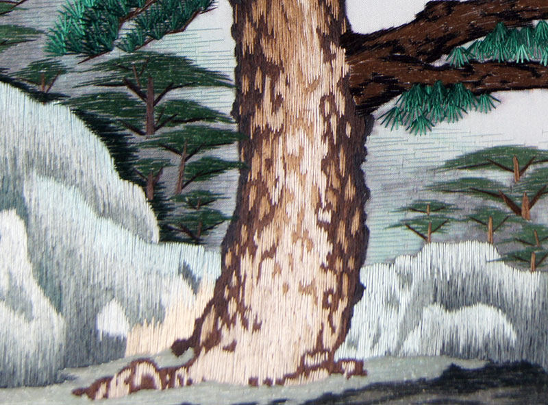 苏绣《迎客松》单面绣 刺绣