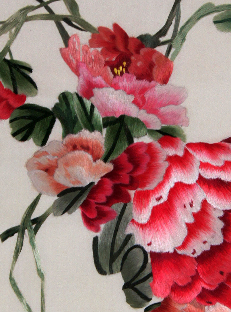 苏绣《牡丹三联画》 单面绣 刺绣