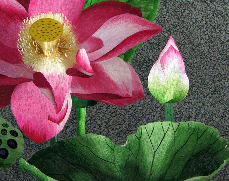 苏绣《莲花》单面绣 刺绣